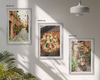 Set of 3 framed wall art pieces Charming streets with pizza