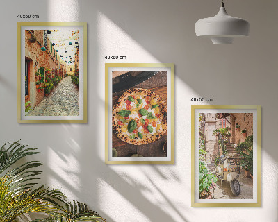 Set of 3 framed wall art pieces Charming streets with pizza