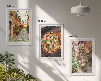 Set of 3 framed wall art pieces Charming streets with pizza