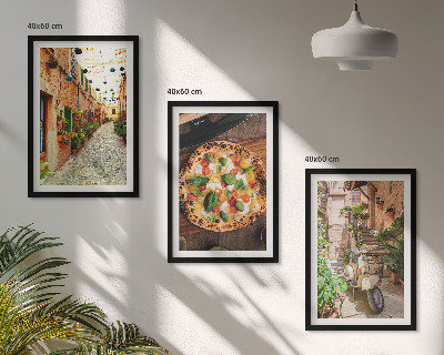 Set of 3 framed wall art pieces Charming streets with pizza