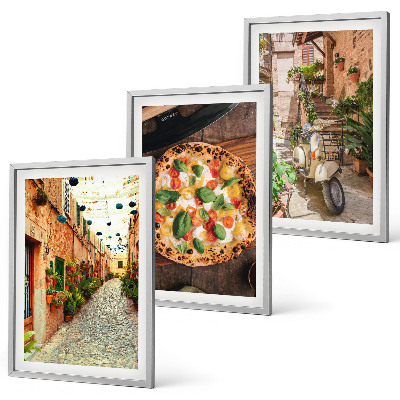 Set of 3 framed wall art pieces Charming streets with pizza