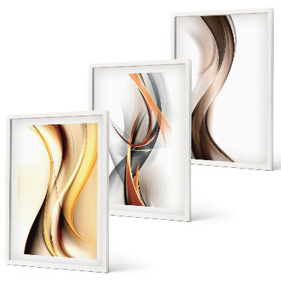 Wall art set Yellow gray-brown waves