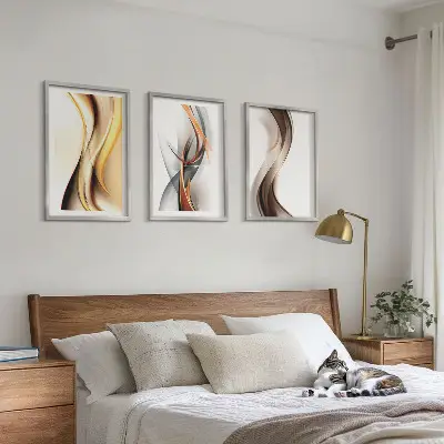 Wall art set yellow gray and brown waves