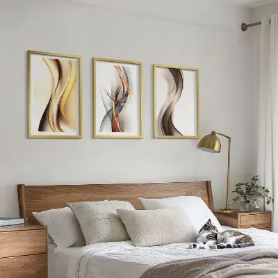 Wall art set yellow gray and brown waves