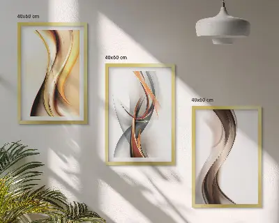 Wall art set yellow gray and brown waves