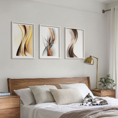 Wall art set Yellow gray-brown waves