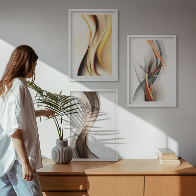 Wall art set Yellow gray-brown waves
