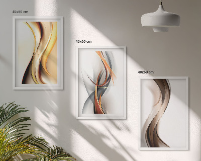Wall art set Yellow gray-brown waves