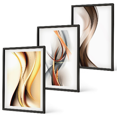 Wall art set Yellow gray-brown waves
