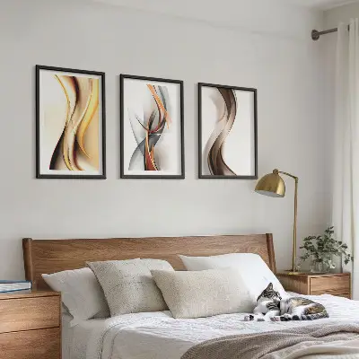 Wall art set yellow gray and brown waves