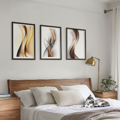 Wall art set Yellow gray-brown waves