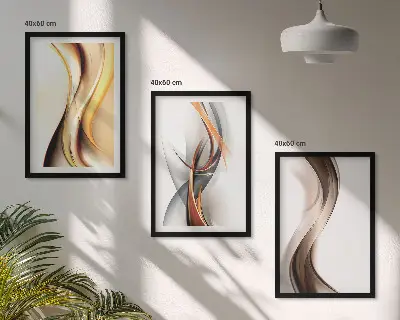 Wall art set yellow gray and brown waves
