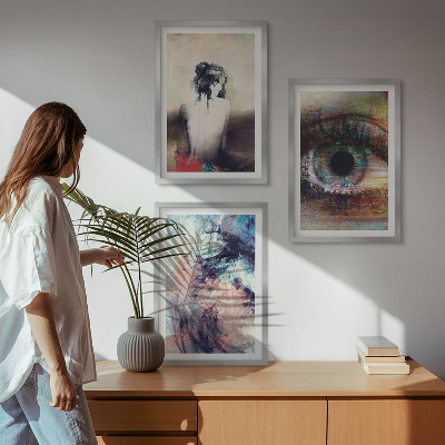 Three-piece wall art piece Portrait of a woman with abstract emotions