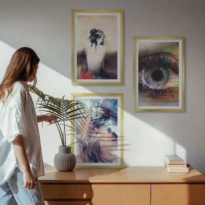 Three-piece wall art piece Portrait of a woman with abstract emotions