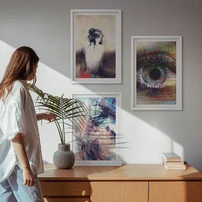 Three-piece wall art piece Portrait of a woman with abstract emotions