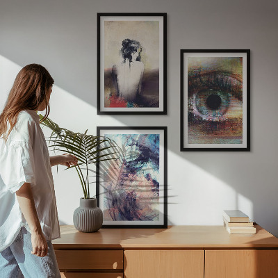 Three-piece wall art piece Portrait of a woman with abstract emotions