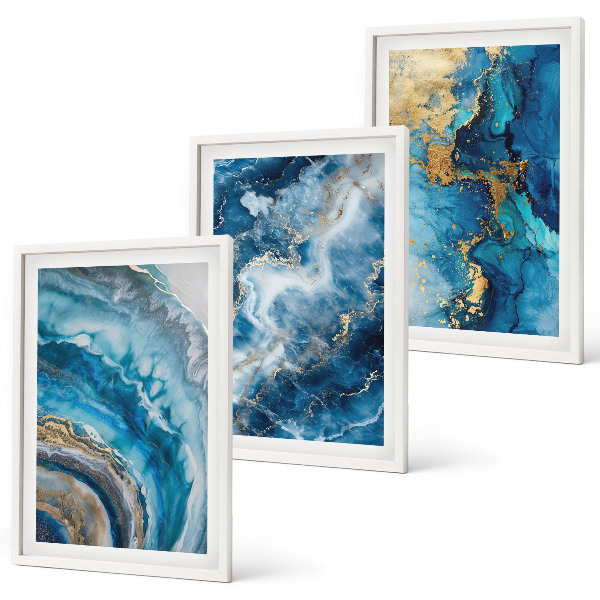 Set of 3 framed wall art pieces Blue abstract patterns
