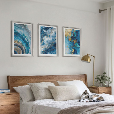 Set of 3 framed wall art pieces Blue abstract patterns