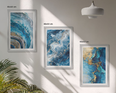 Set of 3 framed wall art pieces Blue abstract patterns
