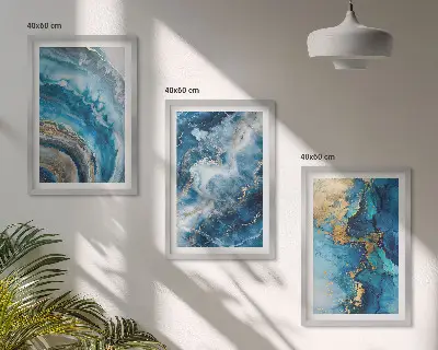 Blue abstract pattern framed wall art set of 3 pieces