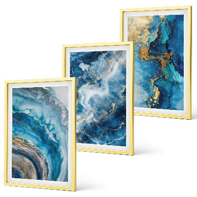 Set of 3 framed wall art pieces Blue abstract patterns