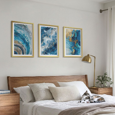 Set of 3 framed wall art pieces Blue abstract patterns