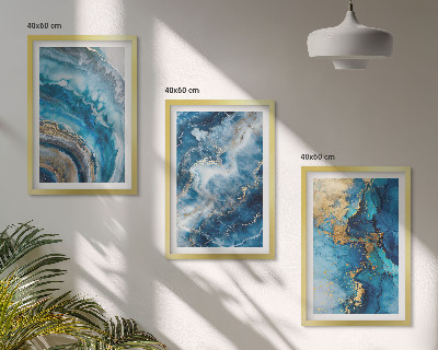 Set of 3 framed wall art pieces Blue abstract patterns