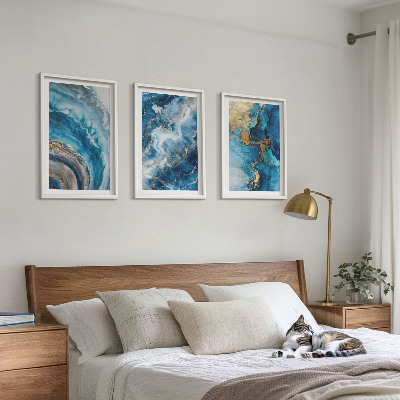Set of 3 framed wall art pieces Blue abstract patterns