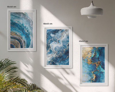 Set of 3 framed wall art pieces Blue abstract patterns