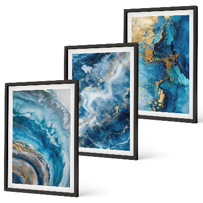 Set of 3 framed wall art pieces Blue abstract patterns