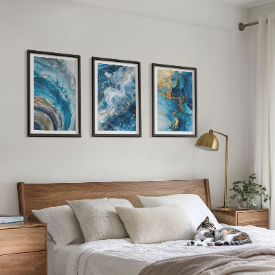 Set of 3 framed wall art pieces Blue abstract patterns