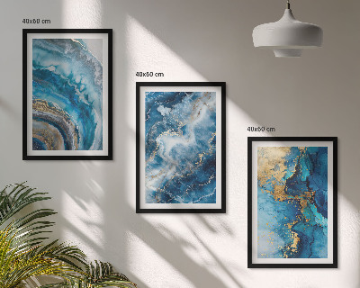 Set of 3 framed wall art pieces Blue abstract patterns