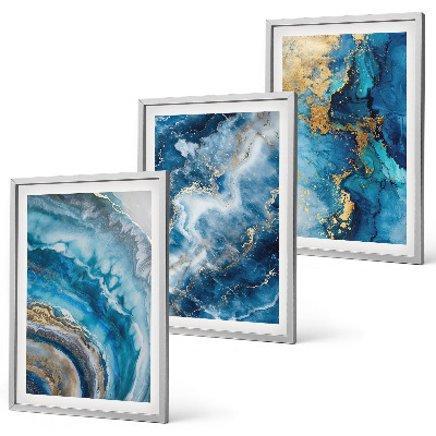 Set of 3 framed wall art pieces Blue abstract patterns