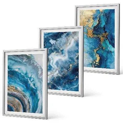 Blue abstract pattern framed wall art set of 3 pieces