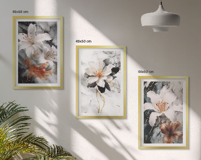 Wall art set Flowers marble white black