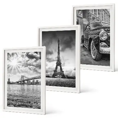 Set of 3 framed wall art pieces city views and bridges with the Eiffel Tower