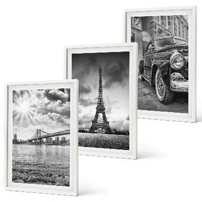 Set of 3 framed wall art pieces City views, bridges, Eiffel Tower