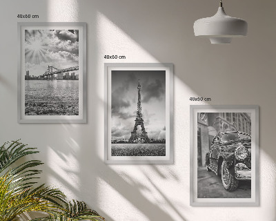 Set of 3 framed wall art pieces City views, bridges, Eiffel Tower