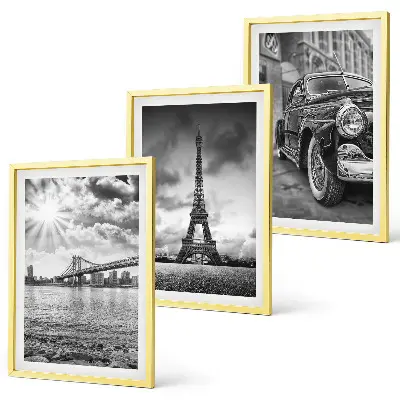 Set of 3 framed wall art pieces city views and bridges with the Eiffel Tower
