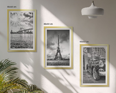 Set of 3 framed wall art pieces City views, bridges, Eiffel Tower