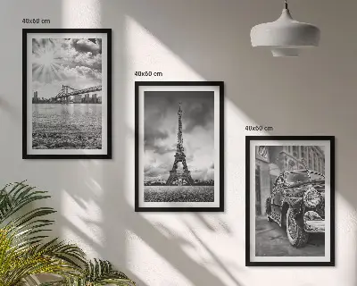 Set of 3 framed wall art pieces city views and bridges with the Eiffel Tower