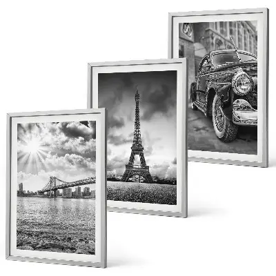 Set of 3 framed wall art pieces city views and bridges with the Eiffel Tower