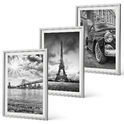 Set of 3 framed wall art pieces City views, bridges, Eiffel Tower