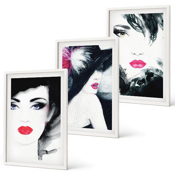 Three-piece wall art piece Portraits of women with lips