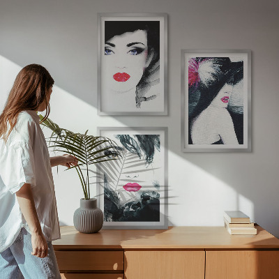 Three-piece wall art piece Portraits of women with lips