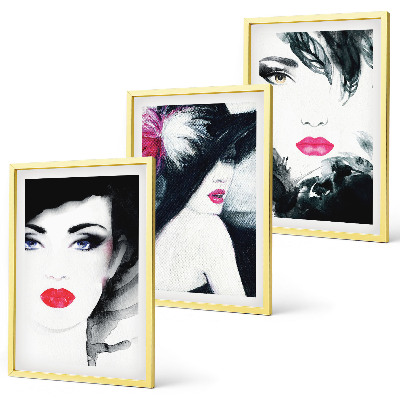 Three-piece wall art piece Portraits of women with lips