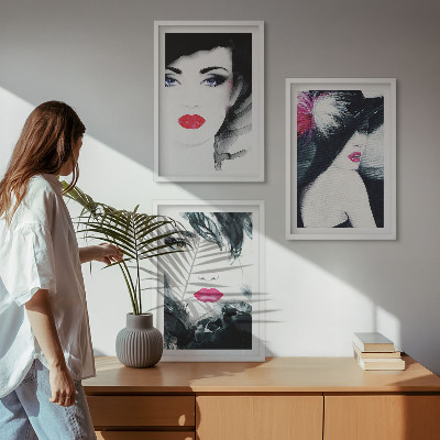Three-piece wall art piece Portraits of women with lips
