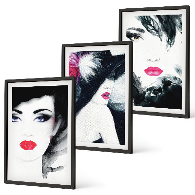Three-piece wall art piece Portraits of women with lips