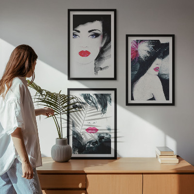 Three-piece wall art piece Portraits of women with lips