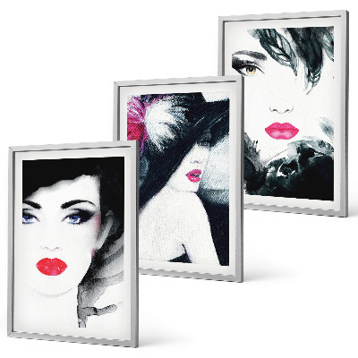 Three-piece wall art piece Portraits of women with lips